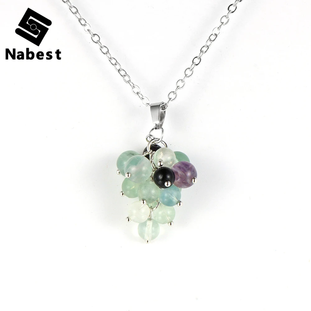 

Women Natural Stone Fluorite Amethysts Grapes Bunch Pendant Necklace Tiger Eye Turquoises Beads Stand Clavicle Chain Jewelry