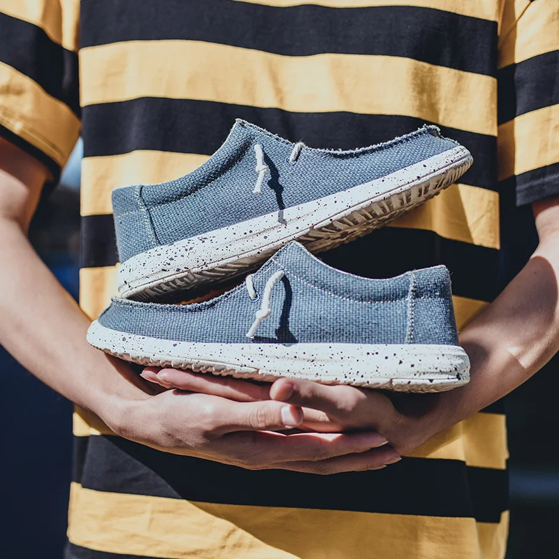 Summer Men's Casual Shoes Denim Canvas Breathable Moccasins Vulcanized Slip Wear Flat Plus Size | Обувь