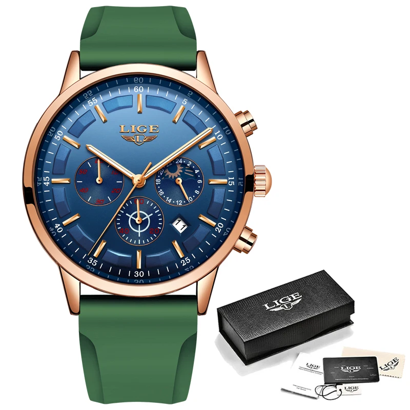 LIGE новинка силиконовые наручные часы кварцевые спортивные бизнес Роскошные