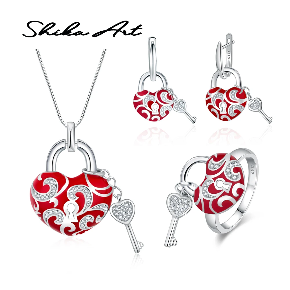 Женский ювелирный набор SHIKA ART кольцо с подвеской и эмалью из стерлингового