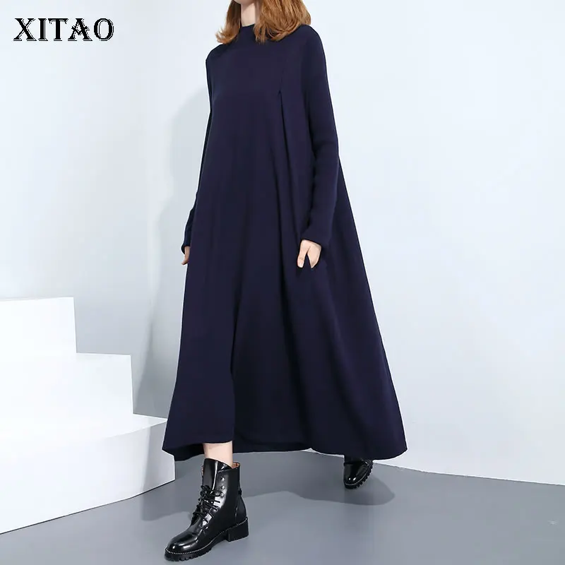 XITAO размера плюс простое платье миди женская одежда мода 2019 корейский стиль