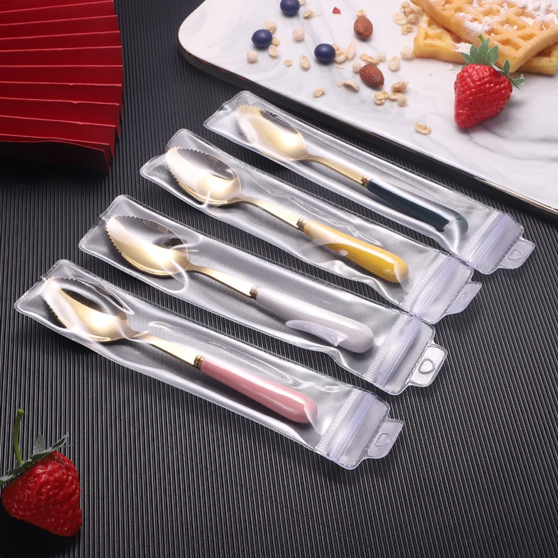 

6 pieces of stainless steel plated tableware with ceramic handle for children wooden spoons mini spoon plastic