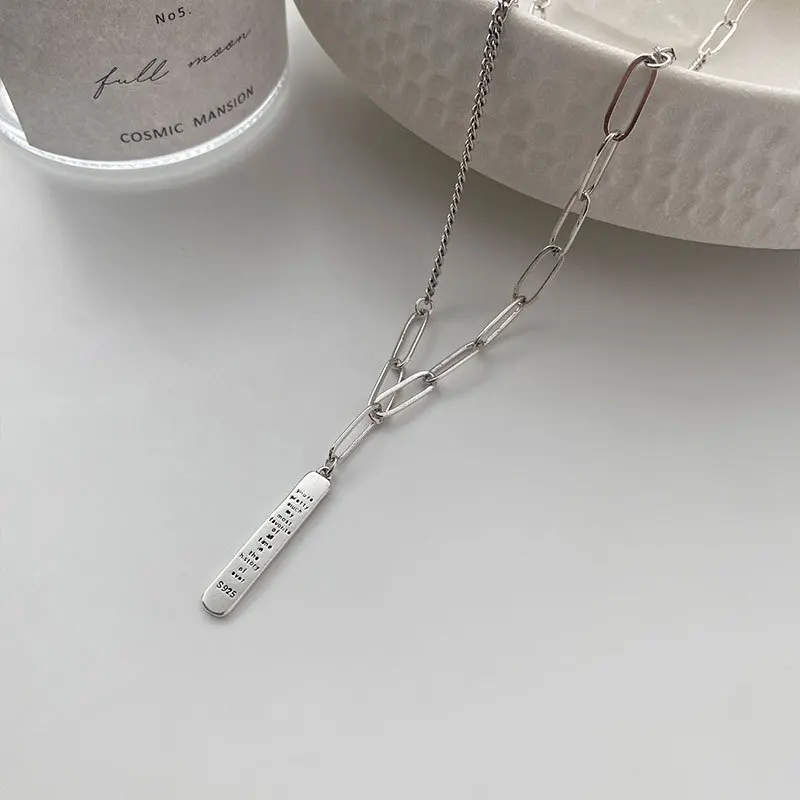 

925 Sterling Silver Letter Necklace for Women Korean Mixed Chain Square Pendant Necklaces Female Clavicalis Jewelry Accessories