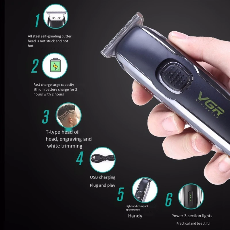 

Vgr V-020 Wireless Rechargeable Shaver Hair Trimmer Beard Car Trimer for Men Usb Electric Stubble Edge Razor Cutter Hair Cutting