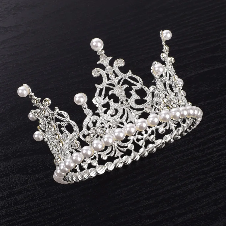 Серебристый Высокое качество 12*7,5 см жемчужная Алмазная Корона тиары для невесты Топпер для торта «С Днем Рождения» Свадебные украшения для женщин вечерние принадлежности - Цвет: Серебристый
