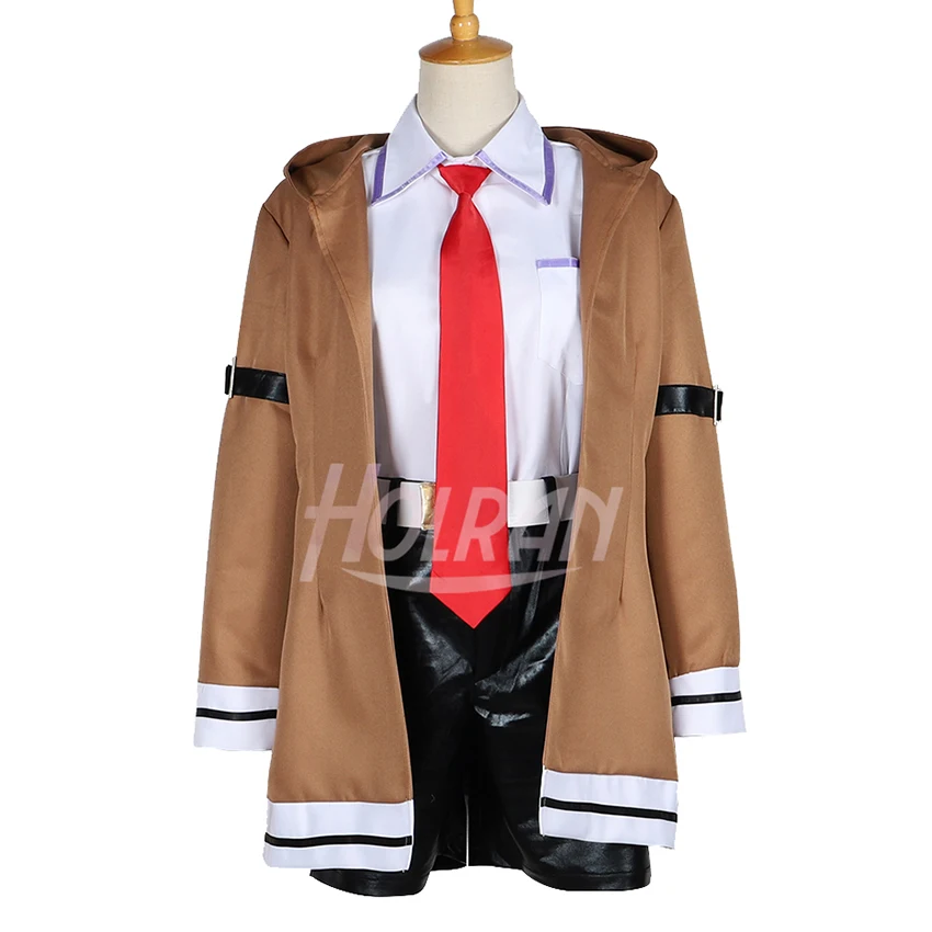 

Science fiction anime Steins;Gate role Makise Kurisu cosplay costume Christina uniform shirt tie belt shorts coat suit Halloween