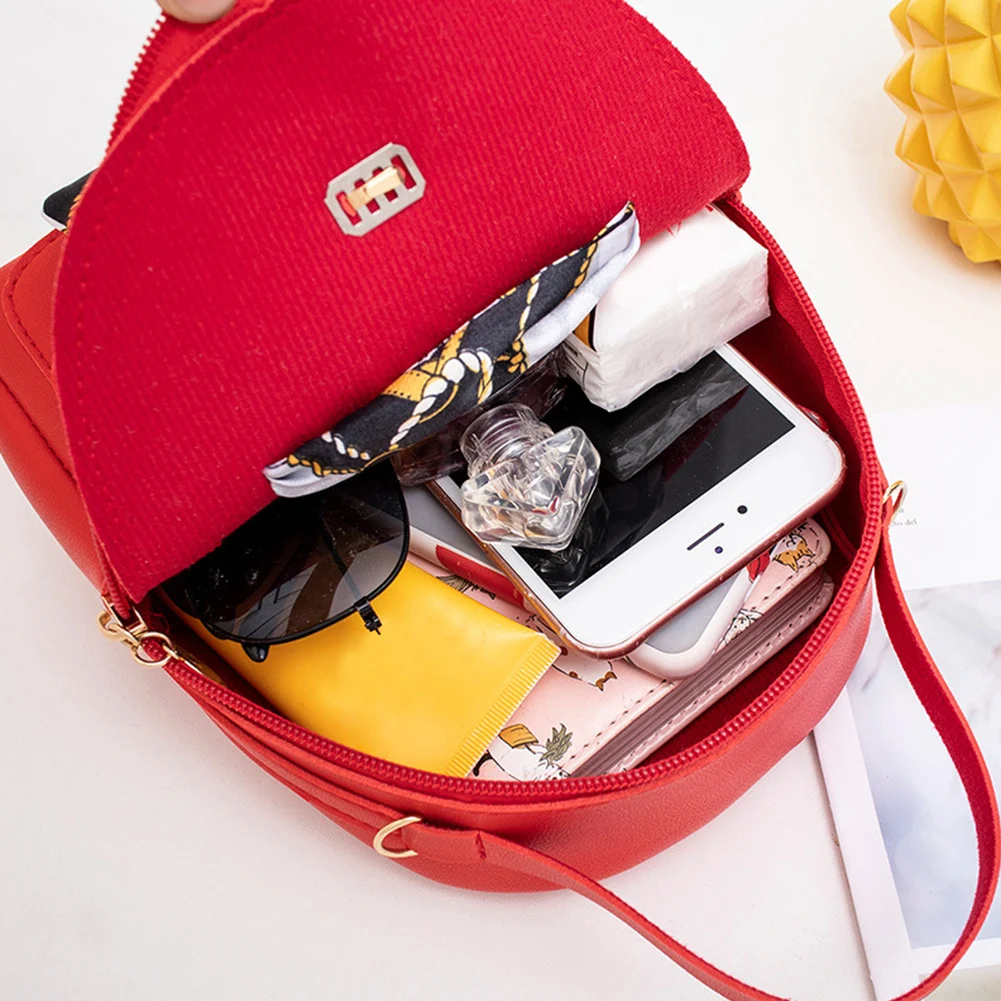 

Adjustable Straps Women Backpack Travel Umbrella Shoulder Bag Zippered PU Leather Silk Scarf Bowtie Casual With Handle School