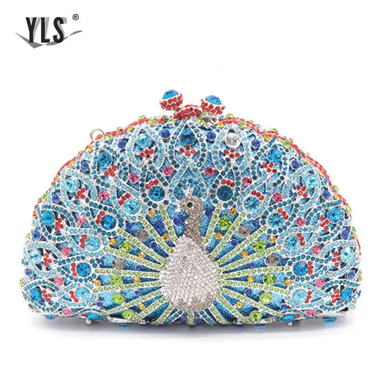 Rhinestone Peacock Clutch Evening Party Bags Delicately Hand Made Clutch Bags Crystal  Minaudiere Evening Bags in Multi YLS-A21
