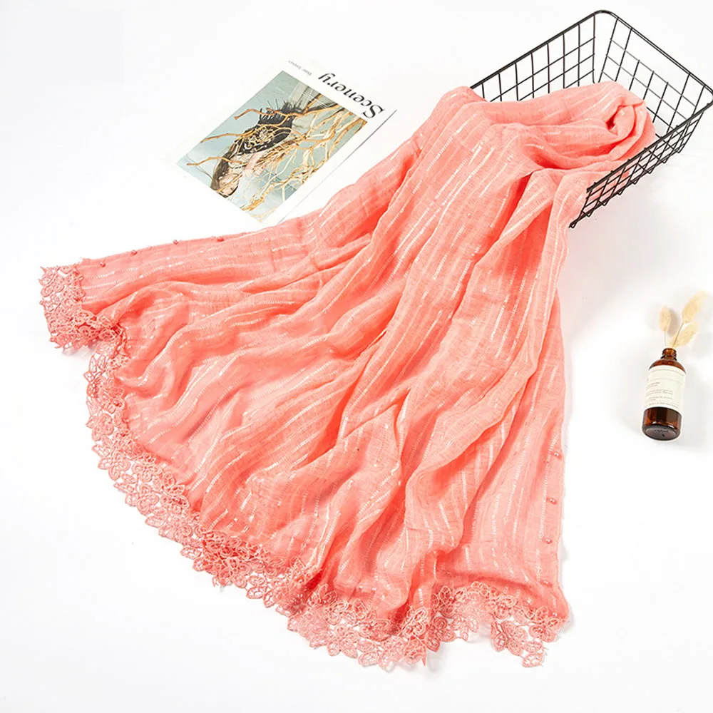 

Nailed Pearl Headscarf New lace Scarf Women's Gauze Scarf