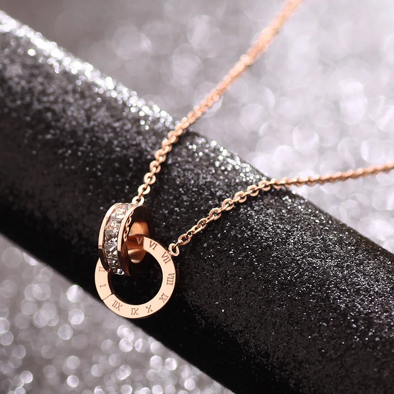 

New Korean fashion style Roman necklace women's rose gold plated color gold clavicle chain
