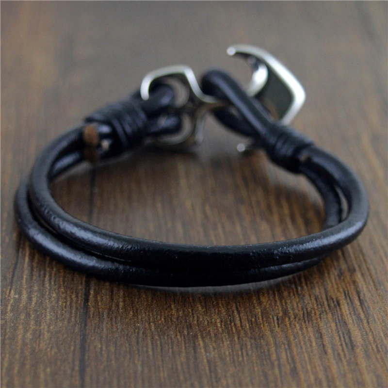 

Wholesale 316l Stainless Steel Anchor Bracelet Men Gifts Fashion Black Color Leather Rope Bracelets For Women Pulseras Hombre