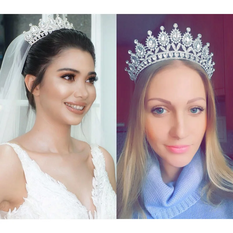 Новая Винтажная Серебряная диадема в стиле барокко для королевы невесты, розовые хрустальные короны, свадебные модные украшения для волос, свадебные аксессуары