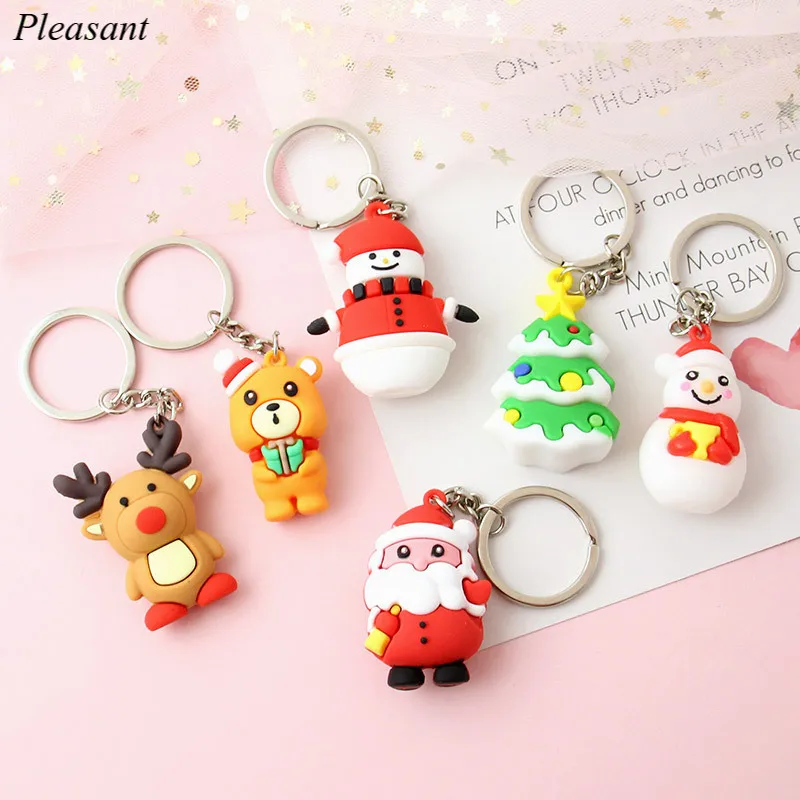 

50PCS Cartoon Cute Santa Claus Keychain 3D Silicone Snowman Doll Christmas Gift Keychain Pendant Wholesale