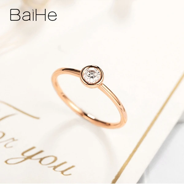 BAIHE Solid 14K желтое золото 0.08CT Сертифицированный H/SI круглая огранка натуральные бриллианты свадебные женские модные ювелирные изделия кольцо