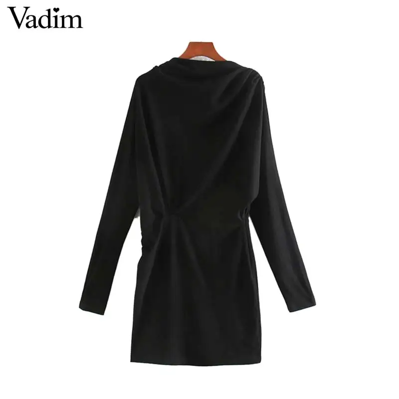 Женское элегантное платье vadim basic Черное мини с молнией сзади и длинным рукавом