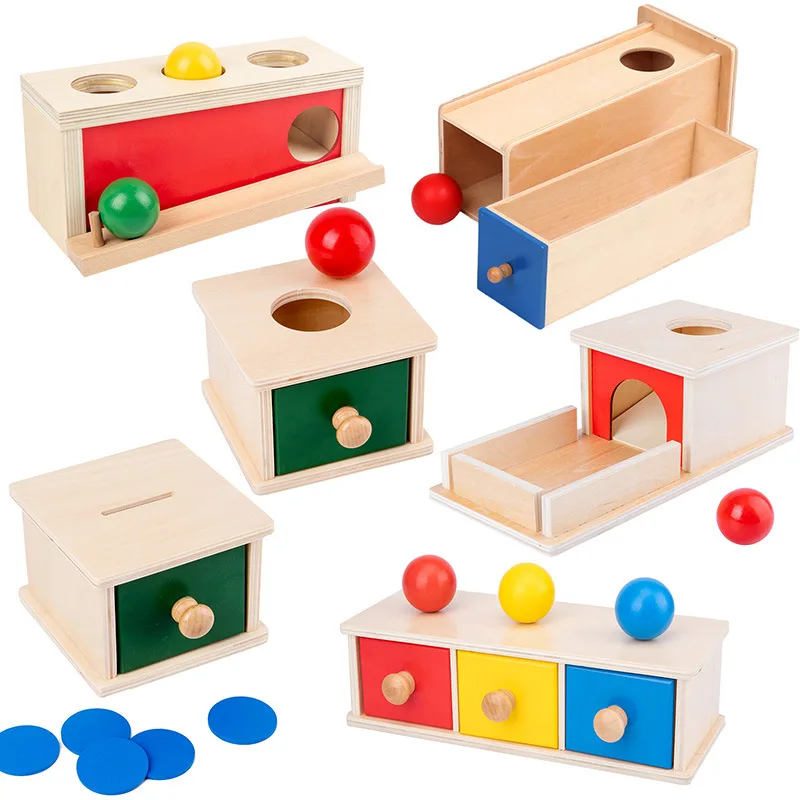 

Деревянный Дошкольный мяч Монтессори для раннего развития, Круглый прямоугольный ящик для монет, учебные пособия, игрушки для мальчиков и д...