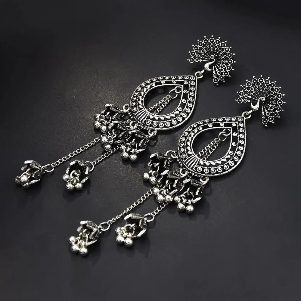 Богемные винтажные цыганские капли воды полый Павлин Jhumka бахромой Золотой Цвет