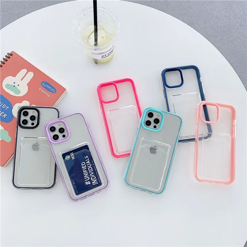 

Transparent Shockproof Armor Card Full Protection Phone Case For iPhone 12 11 Pro Max X XR XS Max 7 8 Plus Clear Soft Back Cover