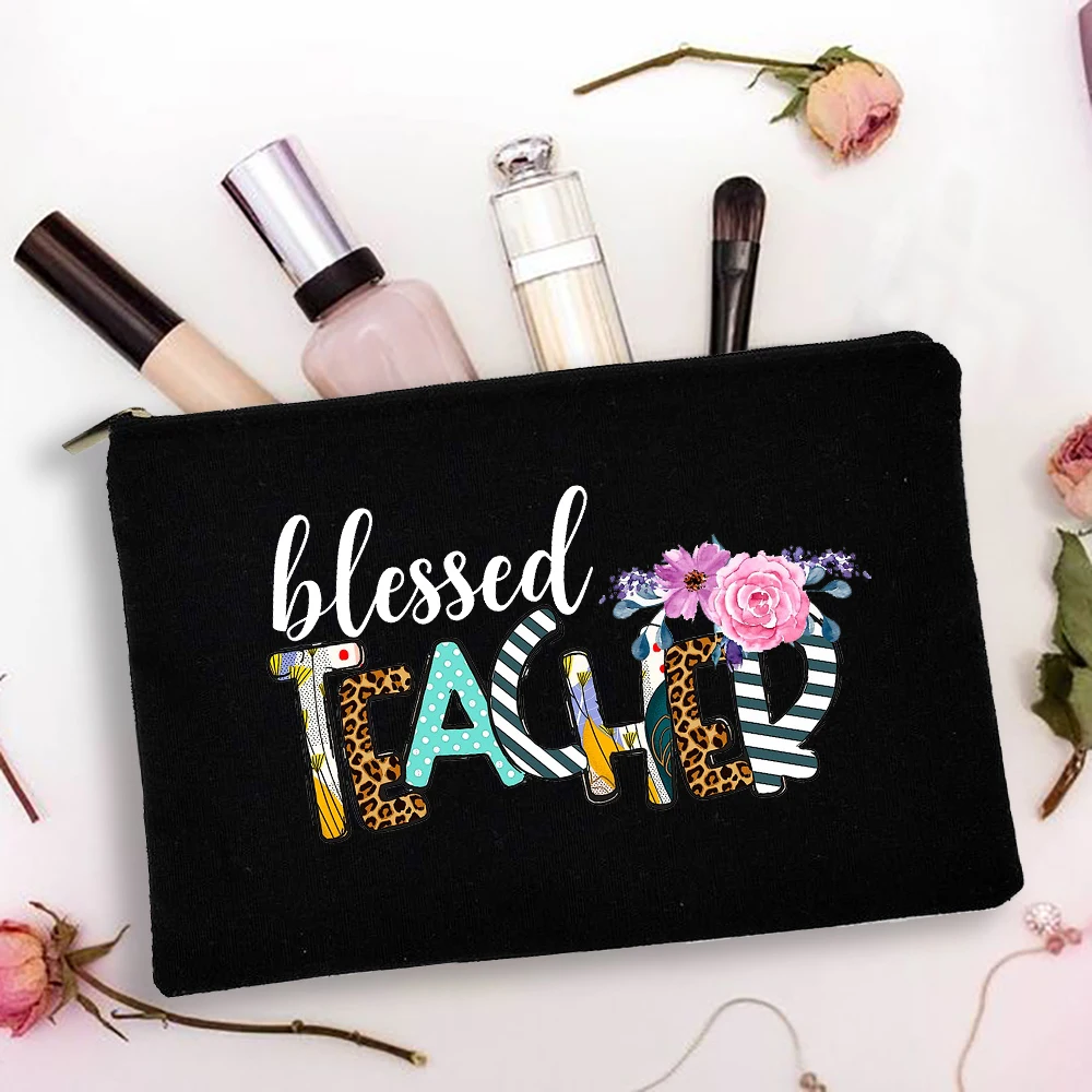 

Blessed Teacher Women Cosmetic Cases Bag Makeup Pouch Handbag Lipstick Organizer Storage Portable Pencil Bag Teacher's Day Gift