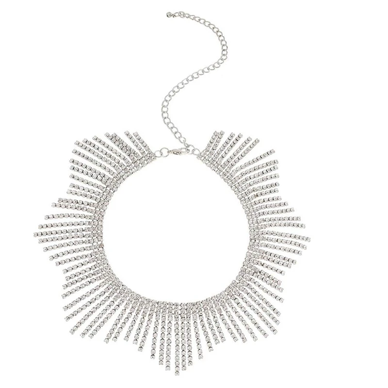 

Ожерелье Стразы с бахромой и кристаллами, изящное колье с бриллиантами, ювелирное украшение для свадьбы, вечеринки, выпускного вечера для ж...