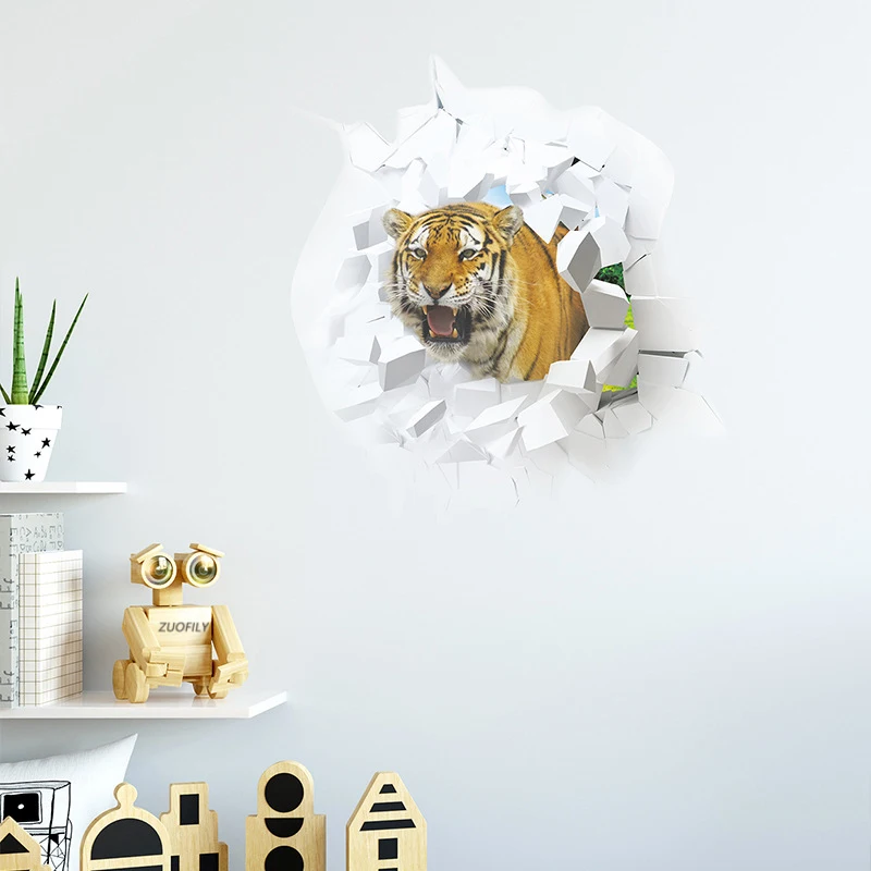 Яркие 3D наклейки на стену в виде льва/свинки/носорога/Тигра/акулы/динозавра