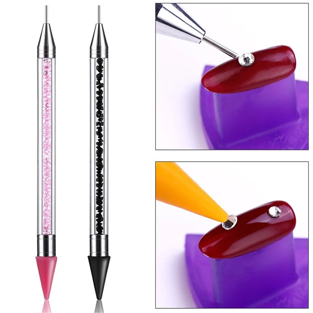 1 шт. двухсторонняя ручка точек для ногтей Кристальные бусины стразы гвоздики