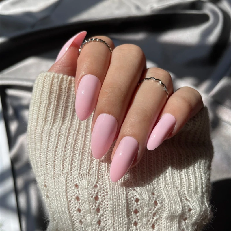 

Pink Short Stiletto Press On Nails With Glue Sticker Wholesale Stick On Fake Nails Full Cover Tips Decorating Faux Ongles Court