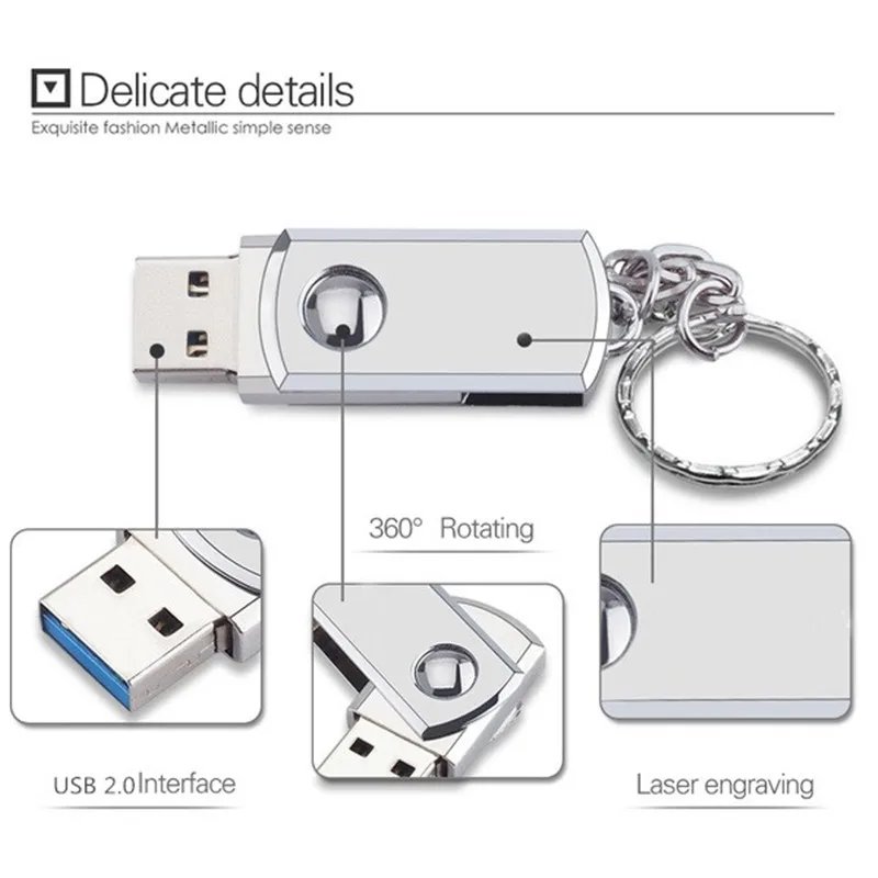 hot Metal Rotary 2.0 Keychain Memory Card 4GB 8GB 16GB 32GB 64GB thumb shape flash drive can be customized LOGO Free Shipping