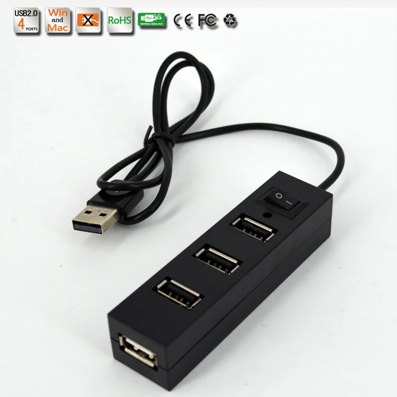 Black with switch Быстрый 4 USB концентратор больше зарядки USB удлинитель Кабель с переходником для зарядного устройства с переключателем линии, чем разветвитель зарядный кабель - Цвет: Black with switch