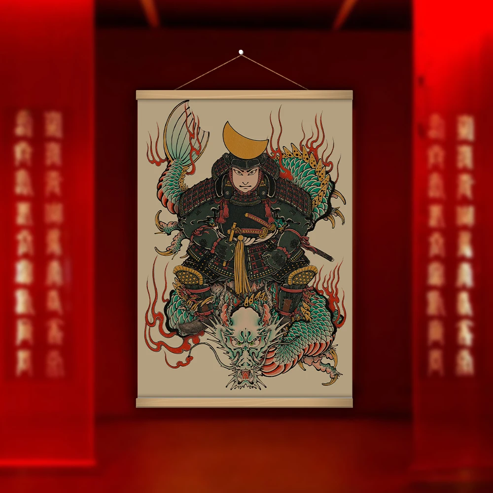 

Japanese Samurai Dragon Ukiyoe Scroll Art Print Canvas Poster Painting Decor Unframed Decorative Tapestry Design