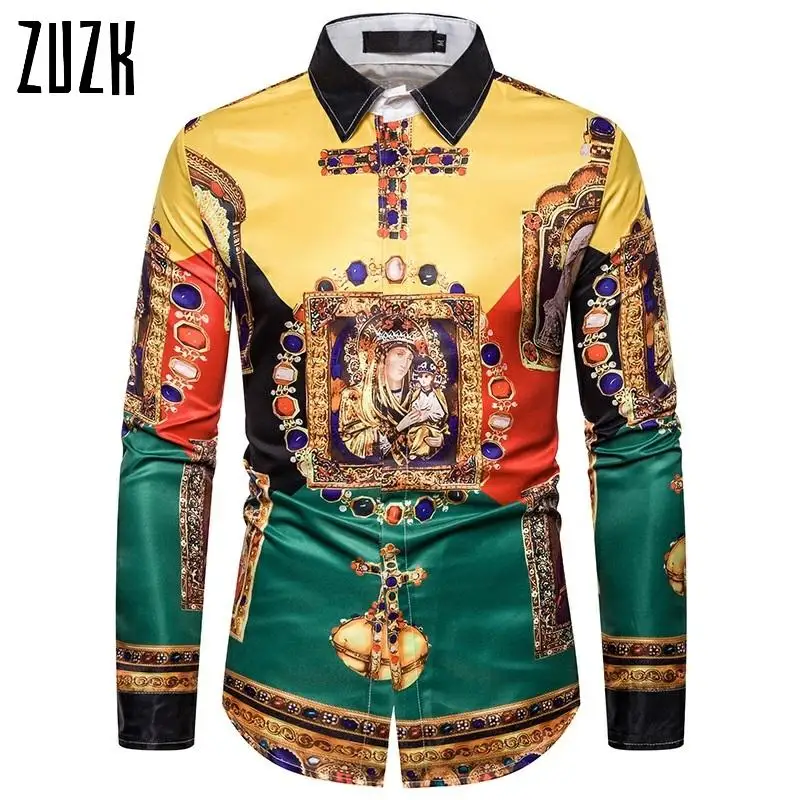 Новая европейская рубашка ZUZK с 3D принтом драгоценных камней приталенная