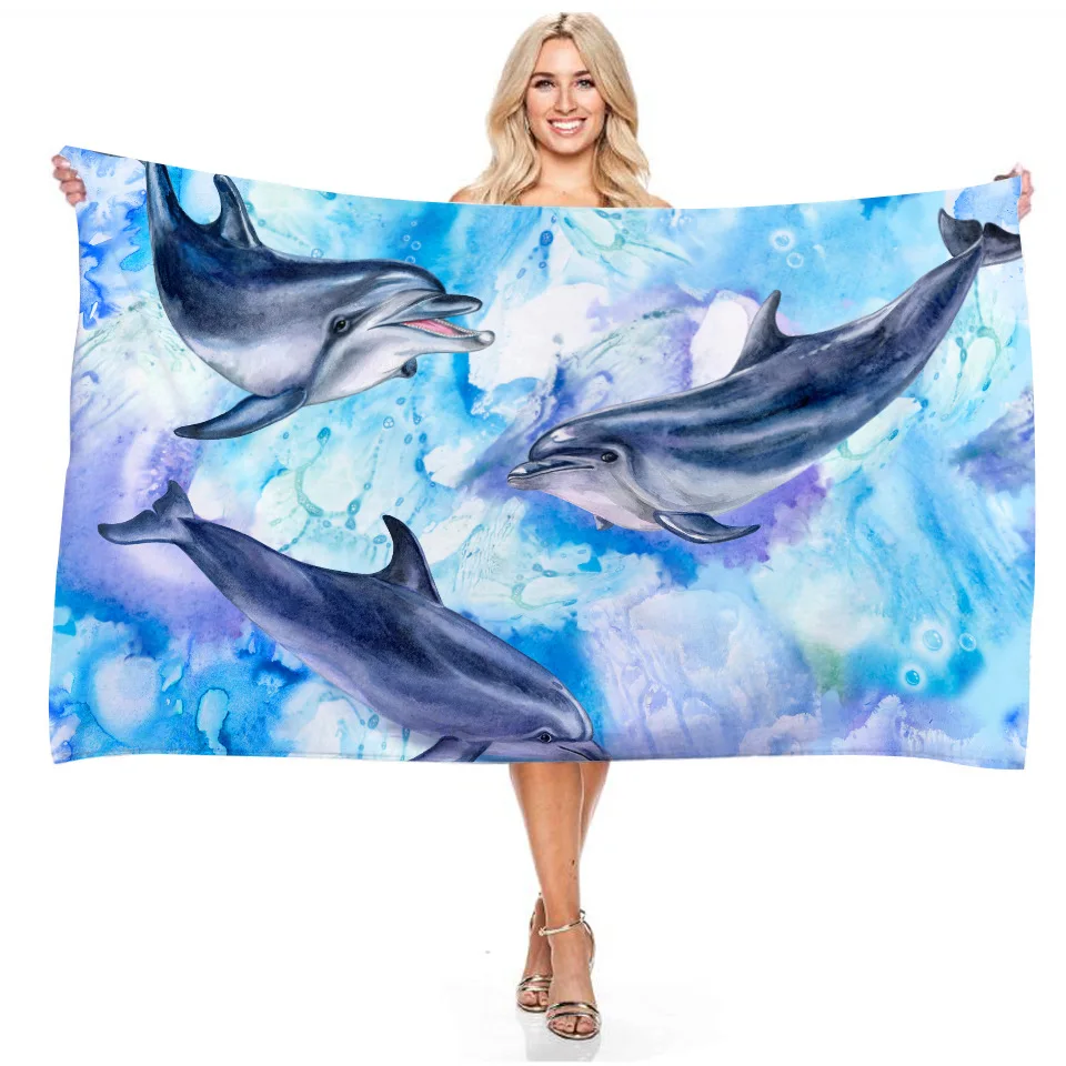 

3D Ocean Series Whale Dolphin Printed Rectangular Bath Towel Adult Children Bathroom Outdoor Microfiber Quick-dry Bath Towel