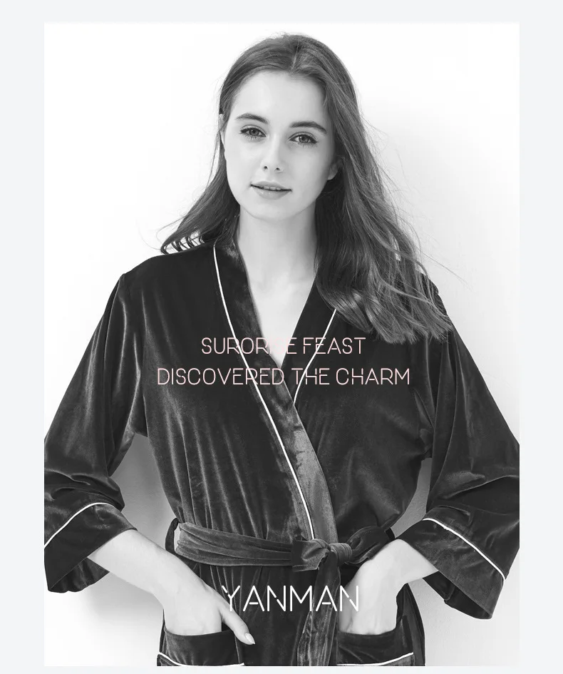 Золотая Бархатная Осенняя пижама с длинным рукавом ночная рубашка женская