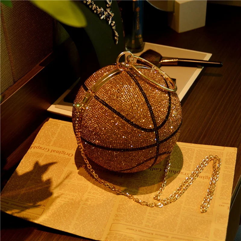 

Rhinestone Basketball Evening Bag Ladies Party Chain Shoulder Bag
