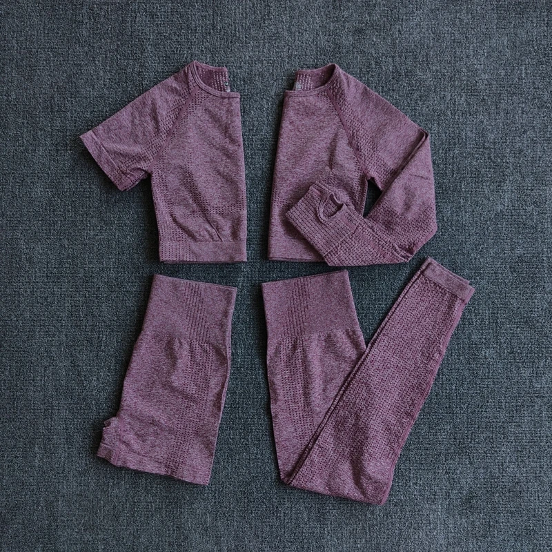 

4Pcs Yoga Set Sports Wear For Women Gym Clothing Sports Suit Fitness Long Sleeve Crop Top High Waist Leggings Sports Suits