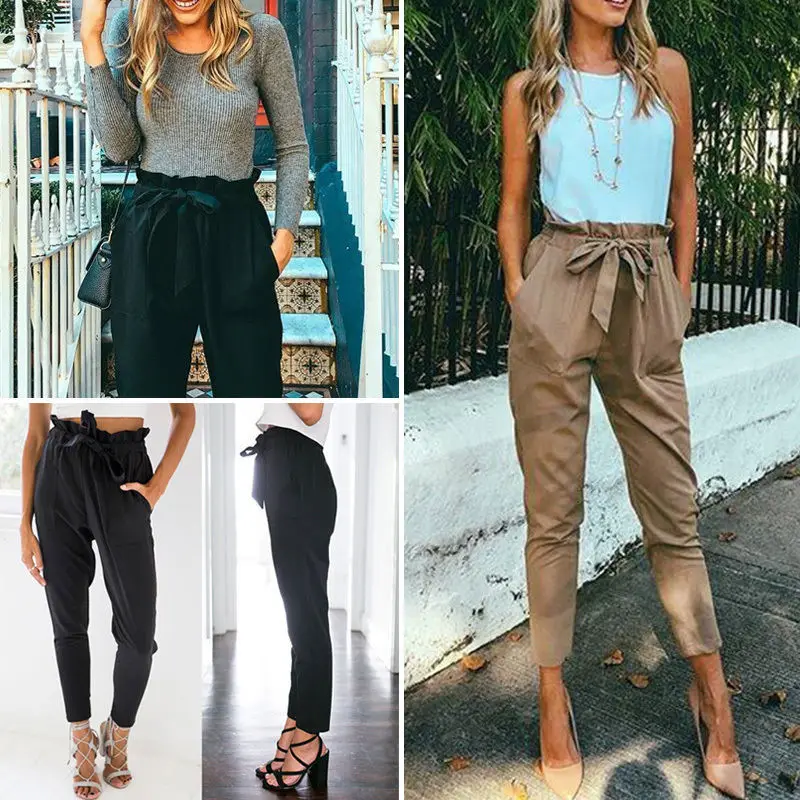 

2020 Brand New Ladies Women's High Waist Casual Drawstring Elastic Long Pants Ladies Pencil Trousers Office Lady S-XL