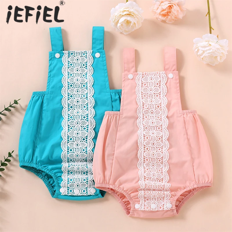 

Summer Newborn Infant Romper Cotton Sleeveless Baby Girls Bodysuit Lace Jumpsuit Sunsuit Baby Backless Solid Outfits Clothing