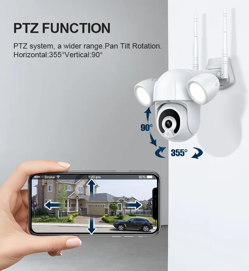 Камера наружного освещения Tuya 3 Мп умный прожектор для двора PTZ Wi Fi IP ИК IP66