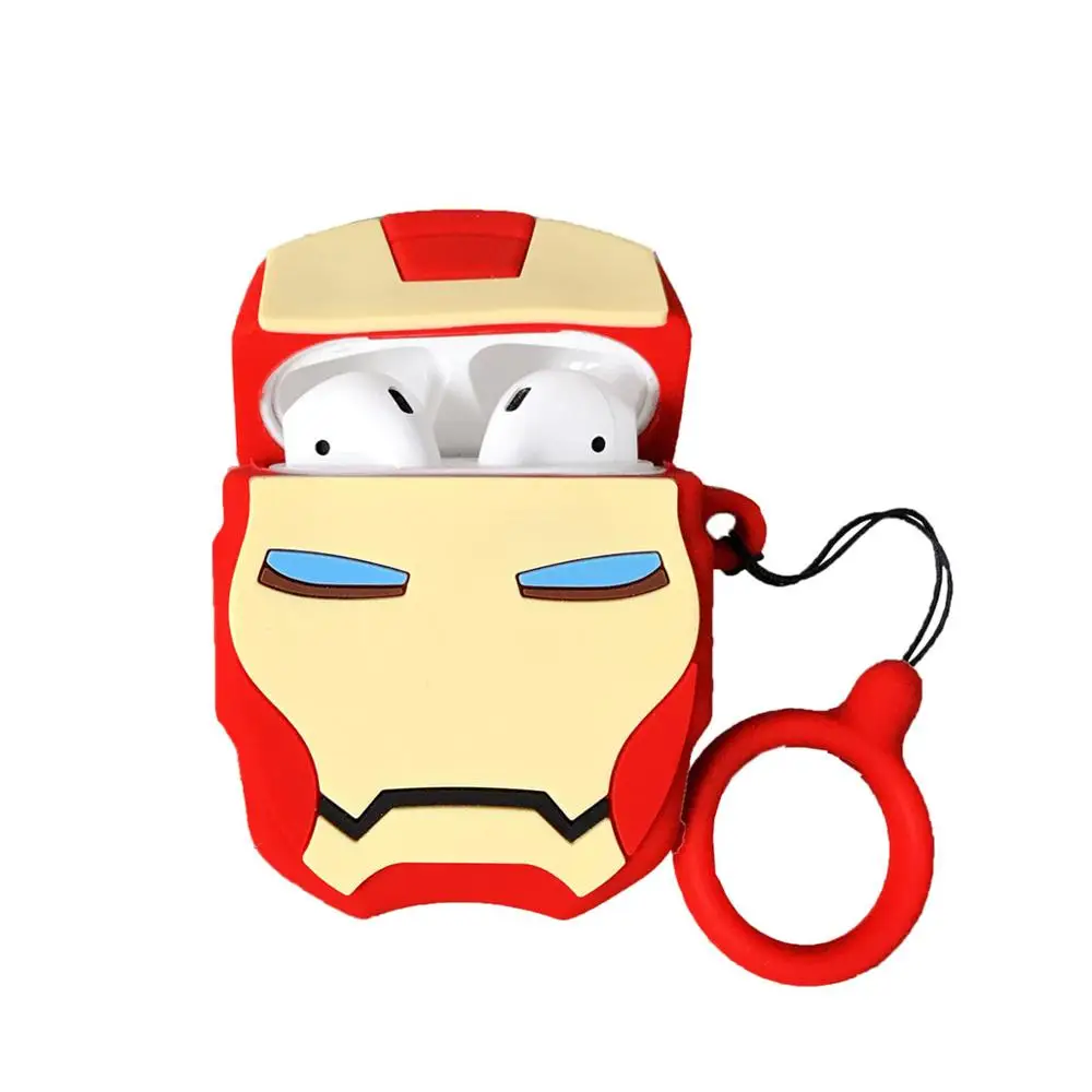 

Marvel Iron Man Silicone Wireless Bluetooth Earphone Case for Air Pods 2 Box Storage Bag for AirPods 1 Protective Soft Cover