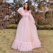 SoDigne – robe de bal en Tulle rose, manches détachables, plissée, à plusieurs niveaux, robe de soirée formelle pour femmes, en dentelle, longueur au sol, robe de soirée  (2)