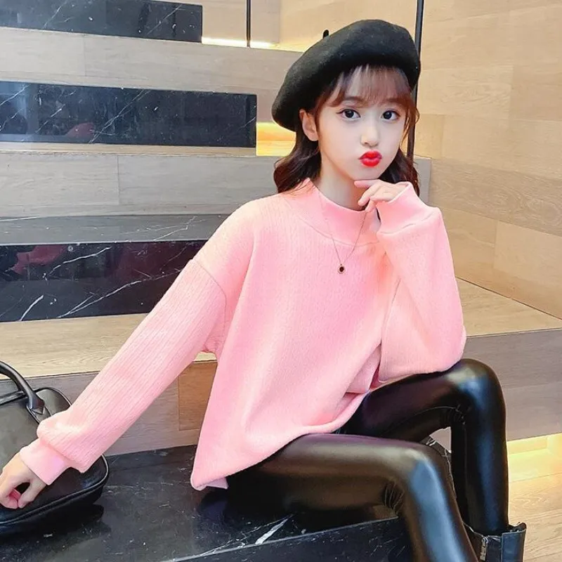 

Teenage Girls Winter Fashion Plus Fleece Blouses Little Girl Thick Warm Bottoming Shirt Cute Boutique O-Neck Designer Sweater
