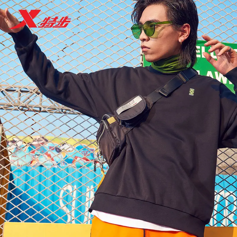 Xtep Мужская толстовка модная повседневная трендовая спортивная рубашка черного