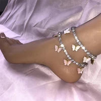 oein butterfly anklet for women summer bohemian cute crystal rhinestone anklets ankle bracelet beach holiday shiny foot jewelry