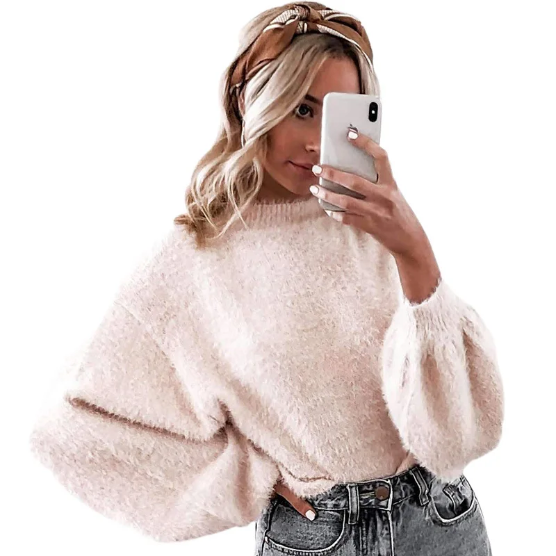 Женский вязаный свитер Белый Свитер оверсайз с рукавами летучая мышь длинным