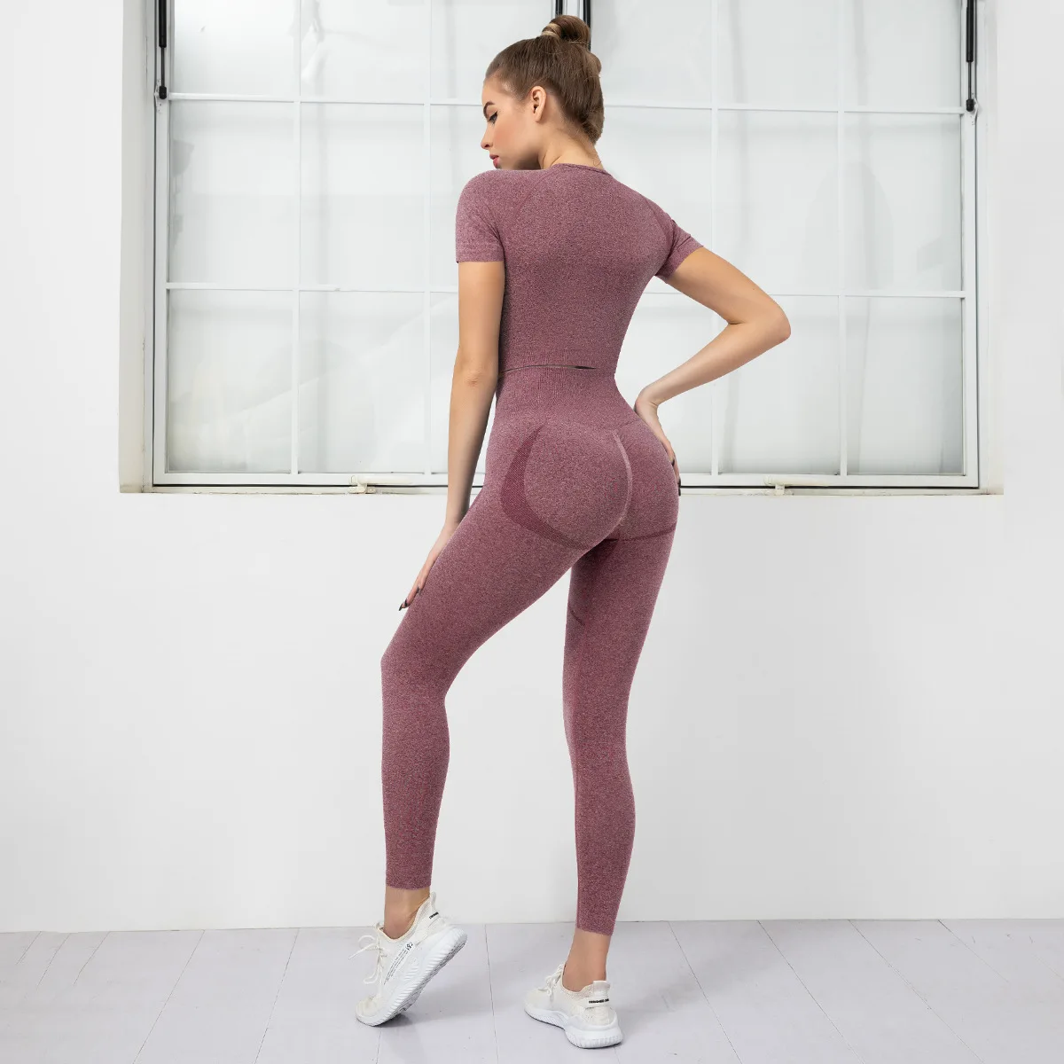 Ensemble de 2 Pièces de Vêtements d'Entraînement, Gymnastique, de Yoga, de Fitness, de Sport, Haut Court, Soutien Gorge Sans Couture, Leggings, tenue Active, pour Femme  (0)