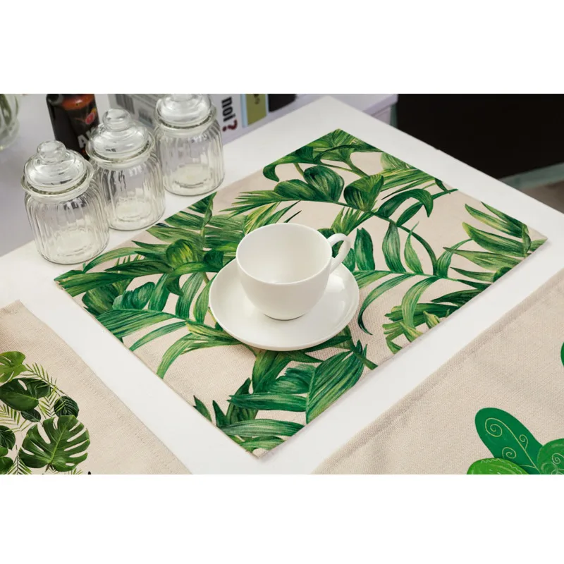 Креативные столовые приборы с принтом зеленых листьев Западный пищевой коврик