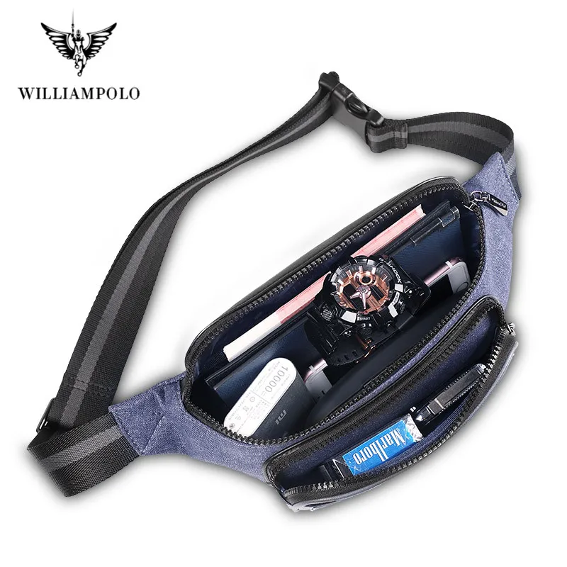 Мужская поясная сумка WILLIAMPOLO джинсовая Холщовая Сумка стильная многослойная для