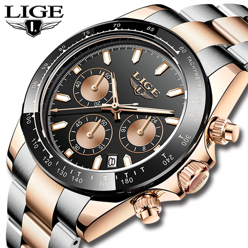 

2021 Sport Wristwatch For Man LIGE Top Brand Stainless Steel Waterproof Clocks Men Watch Military Quartz WristWatch Montre Homme