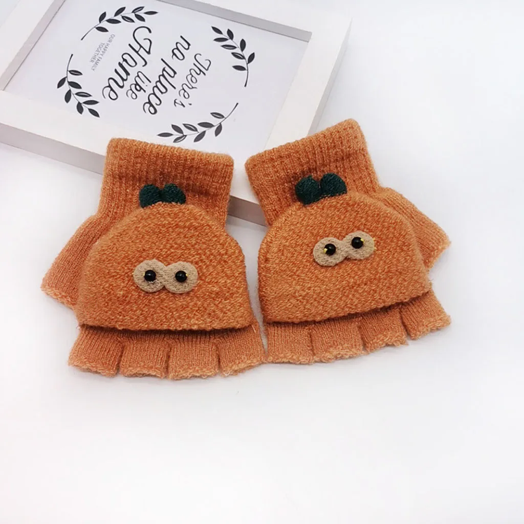 Детские зимние теплые вязаные перчатки с рисунком кота из мультфильма для