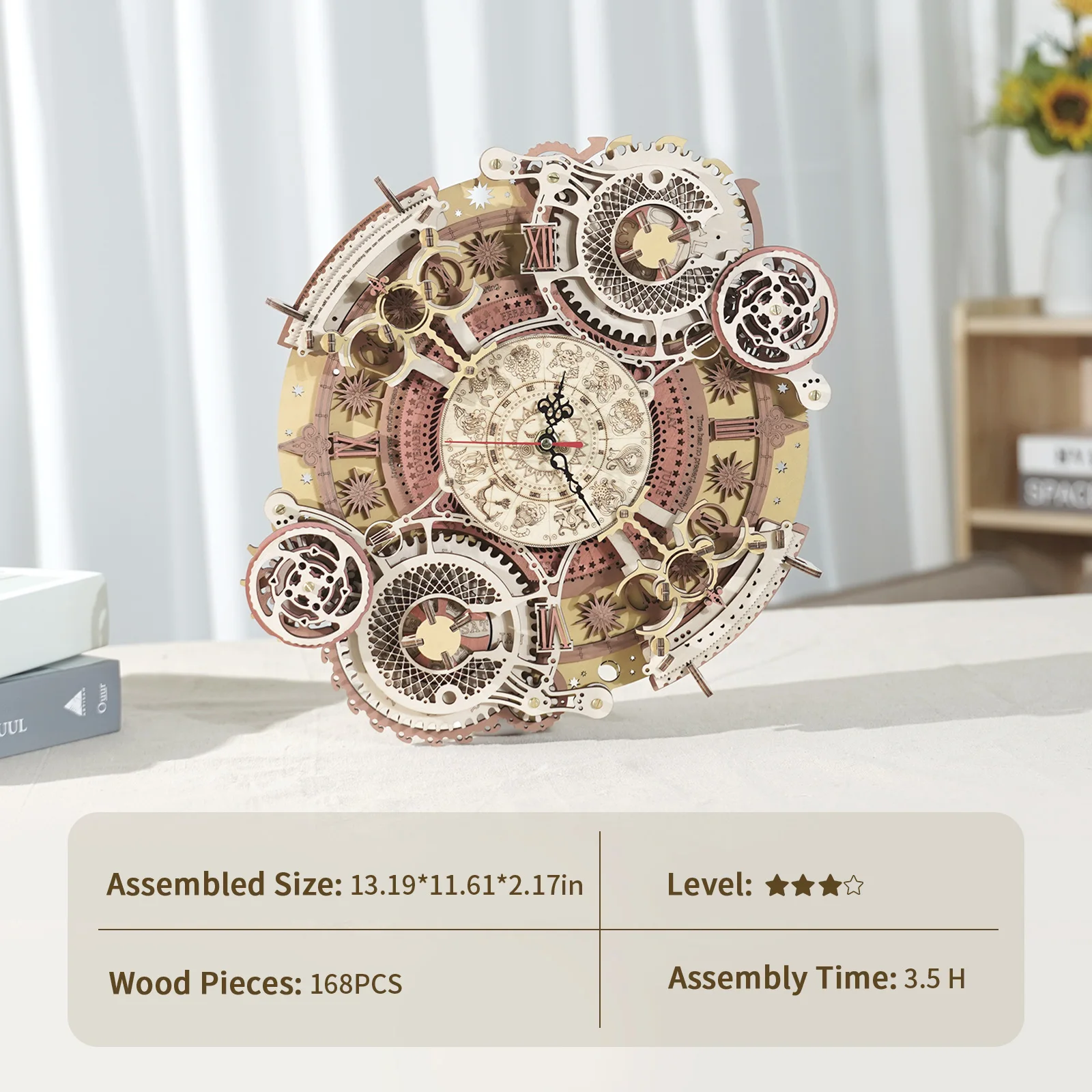 Robotime ROKR LC601 Zodiac Wall Clock 3d Wooden Puzzle Model Building Gifts | Игрушки и хобби
